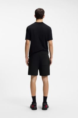 Shorts de felpa de algod&oacute;n con ilustraci&oacute;n de rosas, Negro