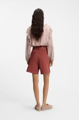 Eyelet-belt shorts in stretch cotton, Dark Red