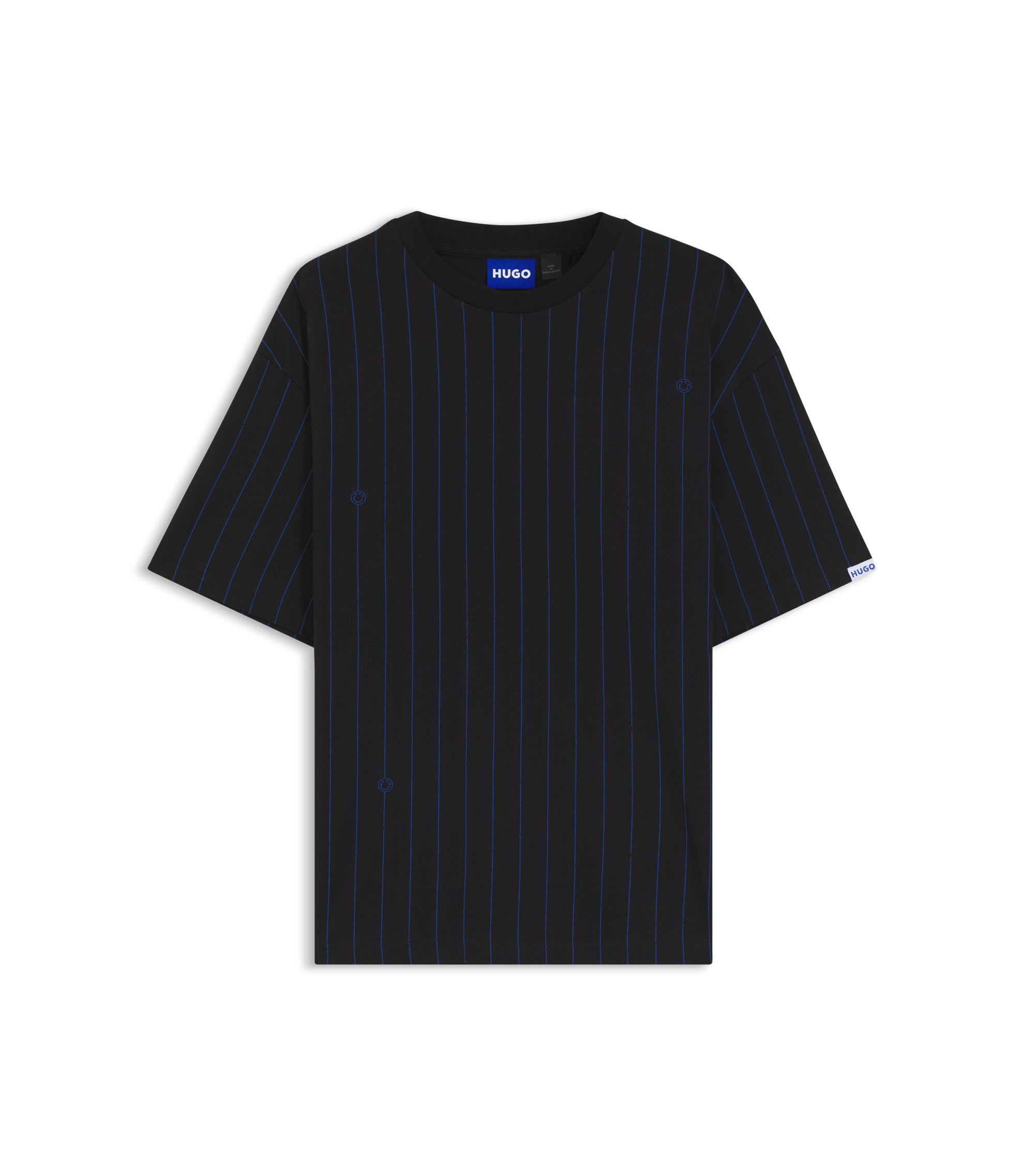 ラスト　T. Domingo's Stripe From Domingo HUGO - Cotton-jersey T-shirt with Happy HUGOs and stripe - Black