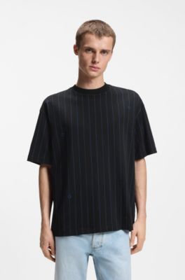 Cotton-jersey T-shirt with Happy HUGOs and stripe, Black