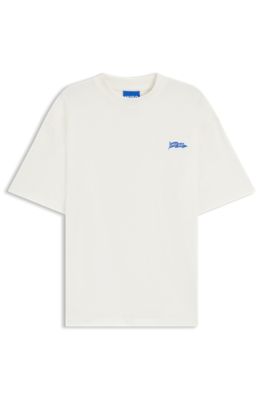 Camiseta de punto de algod&oacute;n con bandera con logo, Blanco