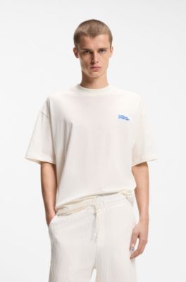 Camiseta de punto de algod&oacute;n con bandera con logo, Blanco