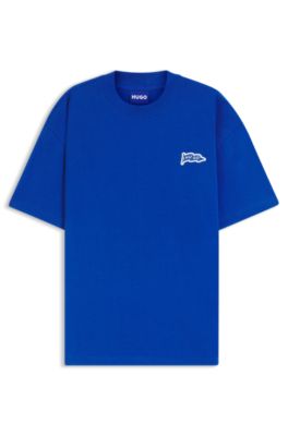 Camiseta de punto de algod&oacute;n con bandera con logo, Celeste
