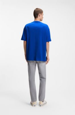 Camiseta de punto de algod&oacute;n con bandera con logo, Celeste