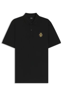 Polo del a&ntilde;o del caballo de piqu&eacute; de algod&oacute;n con logo de dise&ntilde;o, Negro