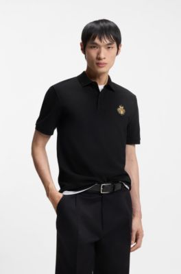 Polo del a&ntilde;o del caballo de piqu&eacute; de algod&oacute;n con logo de dise&ntilde;o, Negro