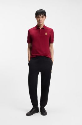Polo de piqu&eacute; de algod&oacute;n con logo de dise&ntilde;o, Rojo
