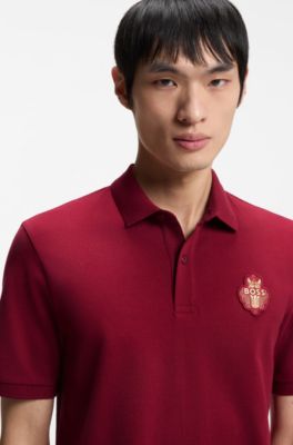 Year of the Horse Logo-artwork polo shirt in cotton piqu&eacute;, Red