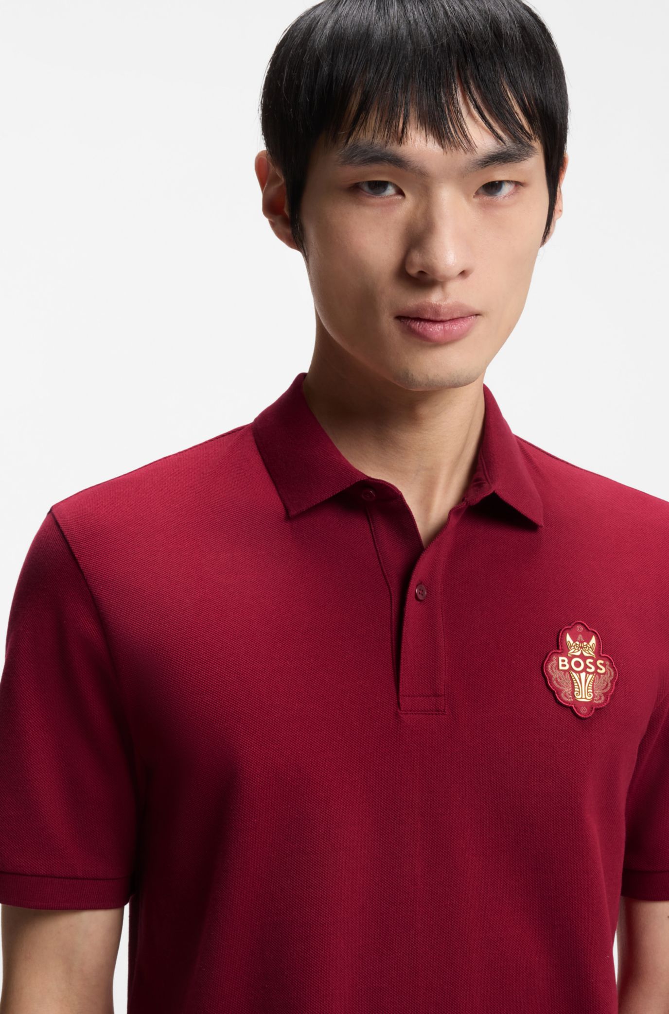 BOSS - Year of the Horse Logo-artwork polo shirt in cotton piqué - Red