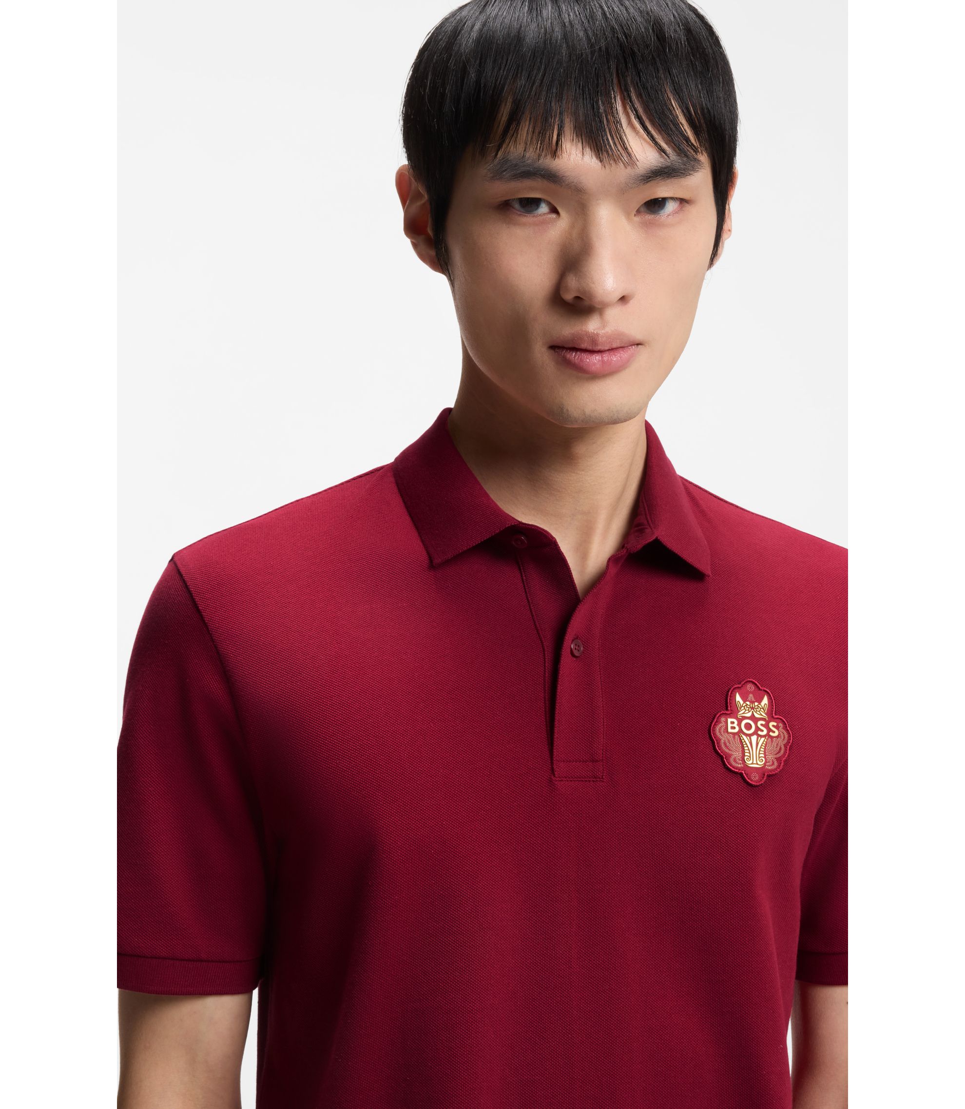 BOSS - Year of the Horse Logo-artwork polo shirt in cotton piqué - Red