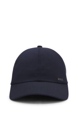 Gorra de sarga de mezcla de lana con detalle de letras del logo metalizadas, Azul oscuro