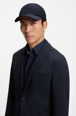 Gorra de sarga de mezcla de lana con detalle de letras del logo metalizadas, Azul oscuro