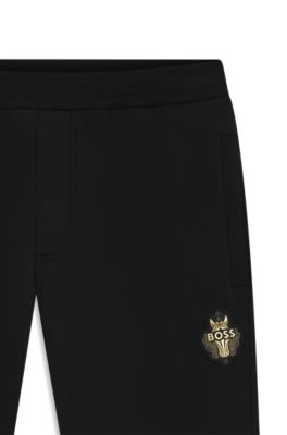 Pantalones de ch&aacute;ndal del a&ntilde;o del caballo en felpa de algod&oacute;n con logo de dise&ntilde;o, Negro