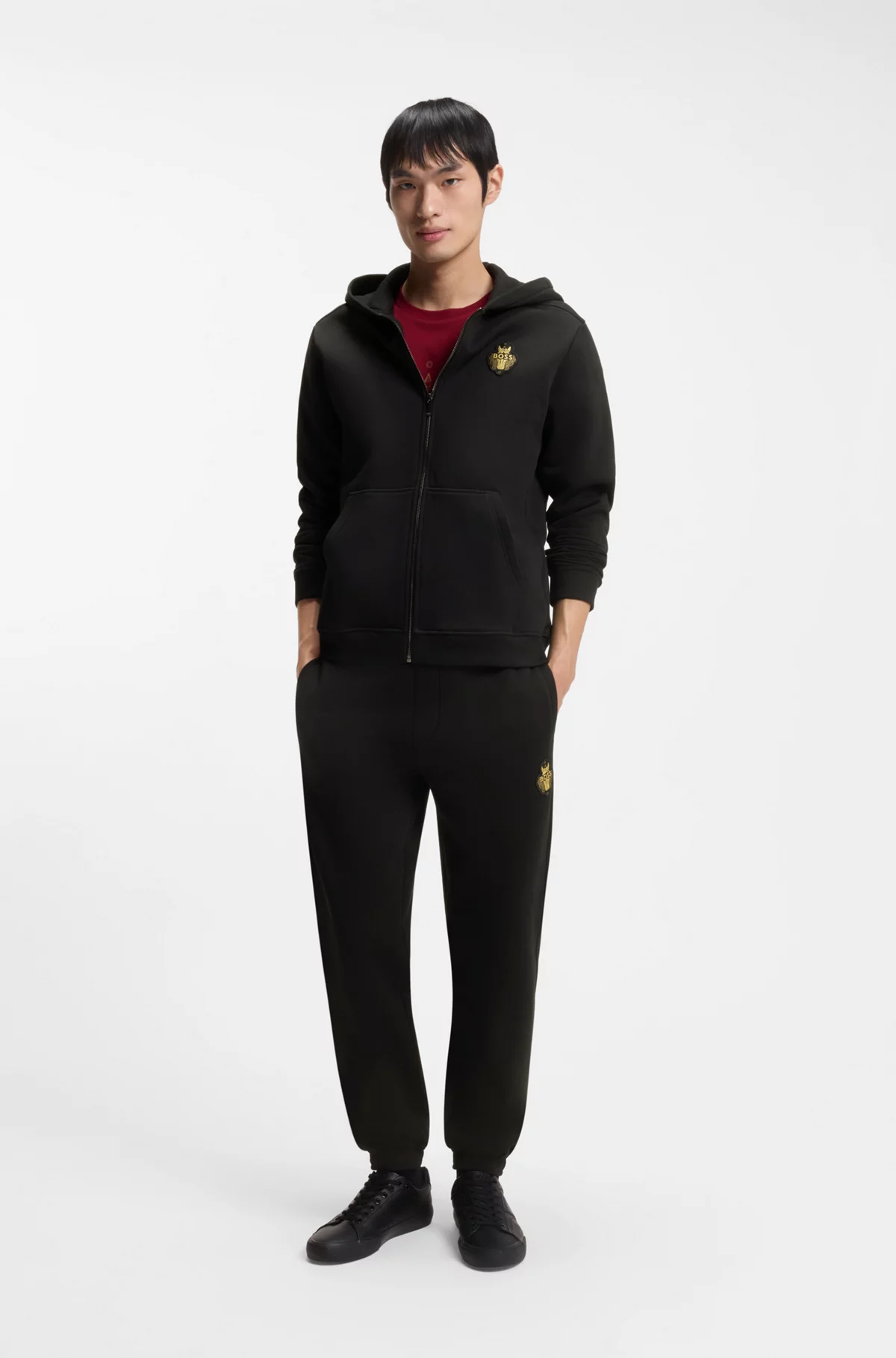 Year of the Horse Logo-artwork tracksuit bottoms in cotton terry, Black