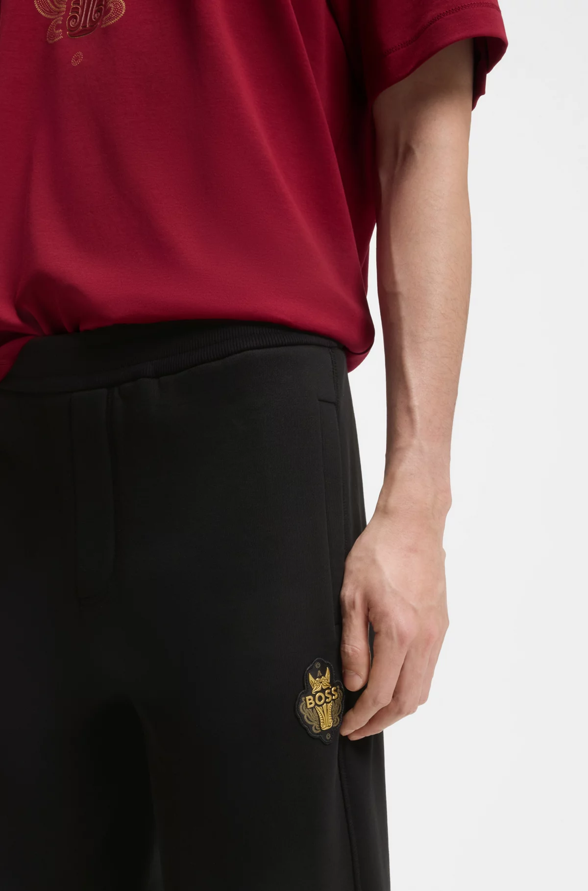 Year of the Horse Logo-artwork tracksuit bottoms in cotton terry, Black