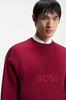 Sudadera oversize fit en felpa de algod&oacute;n con logo de dise&ntilde;o, Rojo