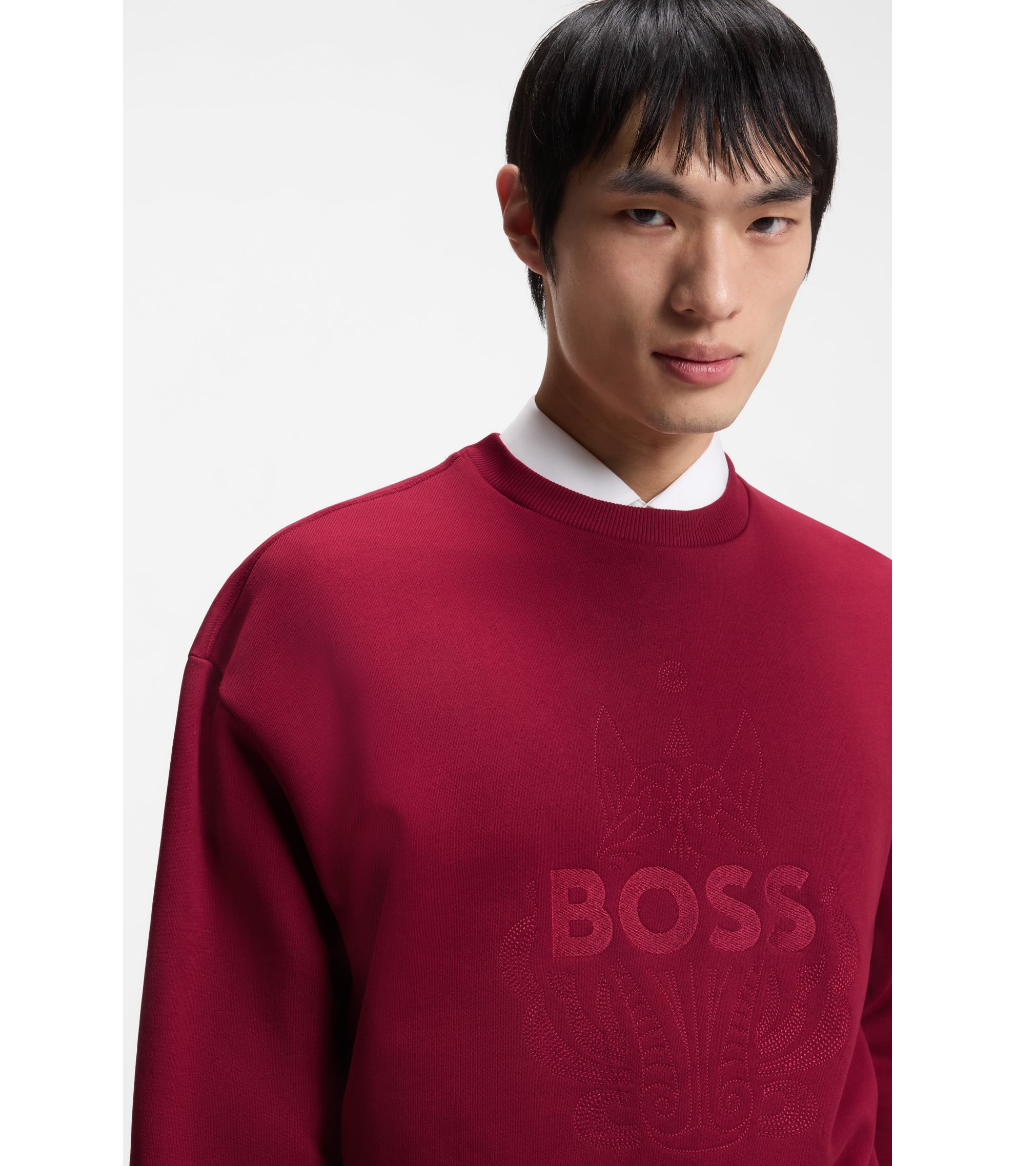BOSS - Logo-artwork T-shirt in cotton terry - Red