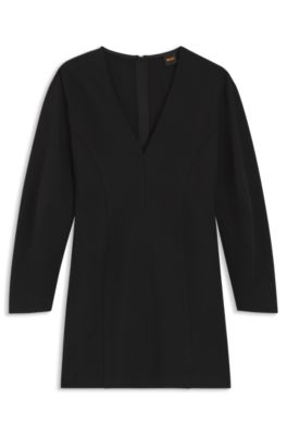 Cutline-detail dress with V neck, Black