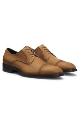Derby shoes in suede with stitched details, Brown