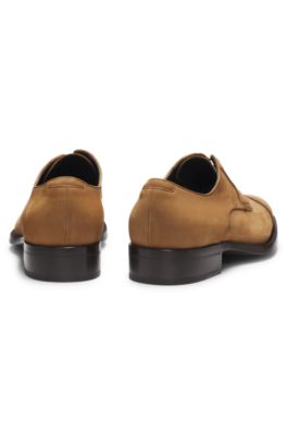 Derby shoes in suede with stitched details, Brown