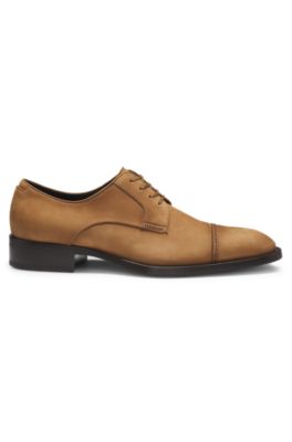 Derby shoes in suede with stitched details, Brown