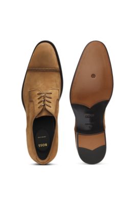 Derby shoes in suede with stitched details, Brown