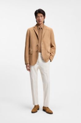 Chaussures derby en cuir su&eacute;d&eacute; avec d&eacute;tails cousus, Marron