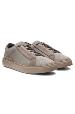 Baskets en cuir avec finitions en cuir BOSS x ASTON MARTIN, Gris chin&eacute;