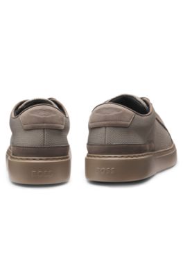 Baskets en cuir avec finitions en cuir BOSS x ASTON MARTIN, Gris chin&eacute;