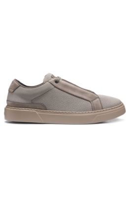 BOSS x ASTON MARTIN trainers with leather trims, Light Grey