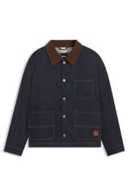 Indigo-denim jacket with contrast collar, Dark Blue