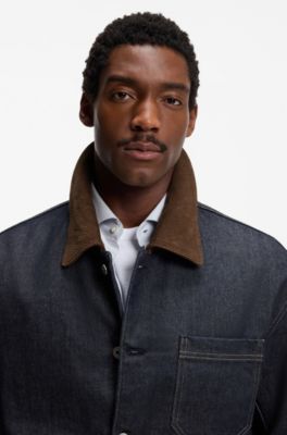 Indigo-denim jacket with contrast collar, Dark Blue
