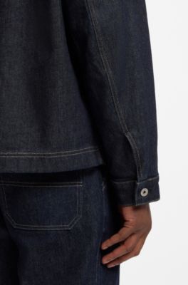 Indigo-denim jacket with contrast collar, Dark Blue