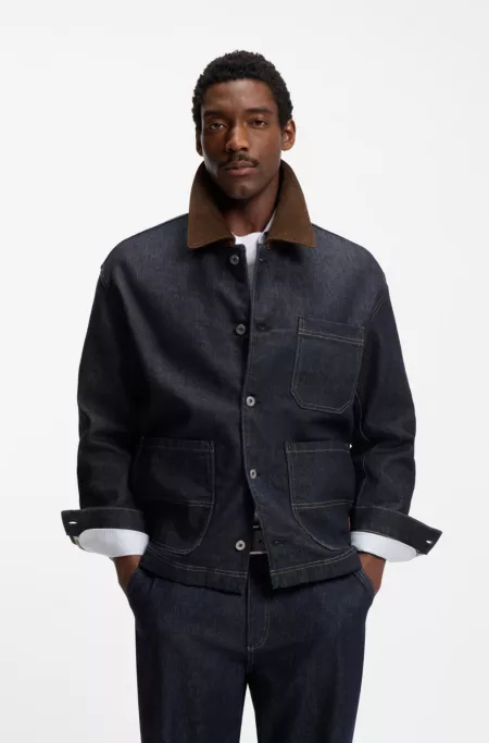 Indigo-denim jacket with contrast collar