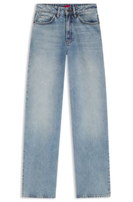 Blue wide-leg jeans in rigid denim, Light Blue