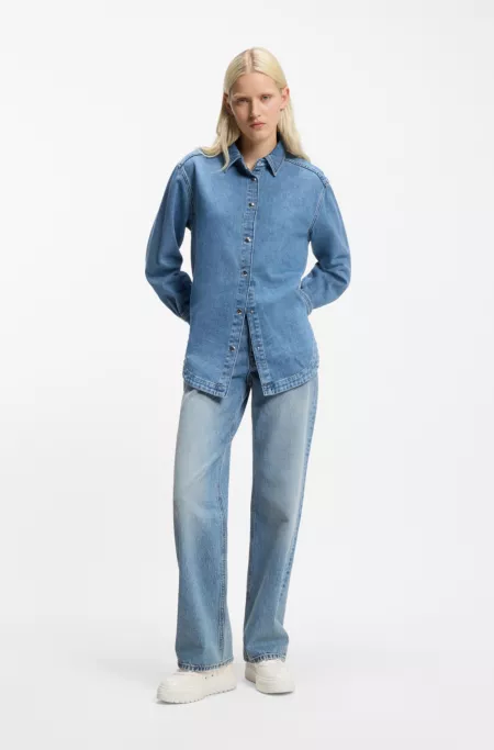 Blue wide-leg jeans in rigid denim
