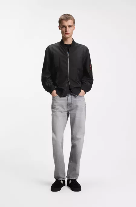 Water-repellent bomber jacket in coated satin