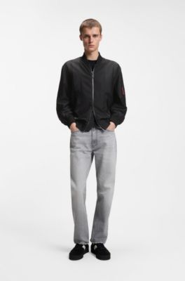 Water-repellent bomber jacket in coated satin, Black