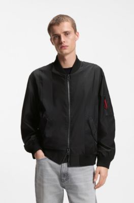 Water-repellent bomber jacket in coated satin, Black