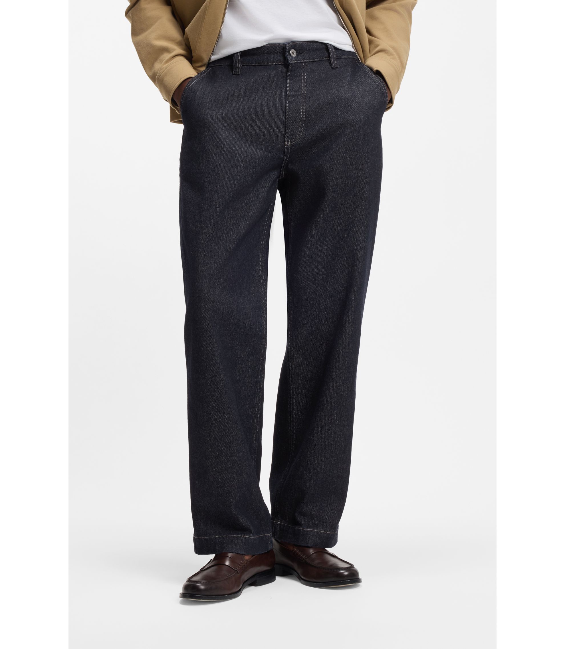 BOSS - Indigo regular-fit jeans in stretch denim - Dark Blue
