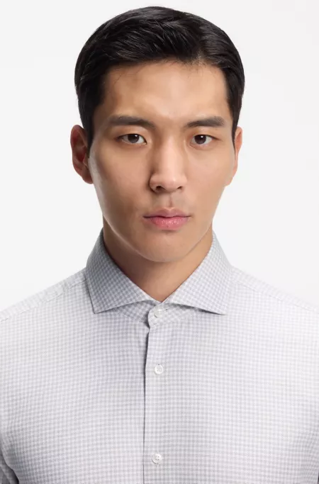 Checked regular-fit shirt in Italian-made cotton twill