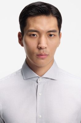 Checked regular-fit shirt in Italian-made cotton twill, Khaki