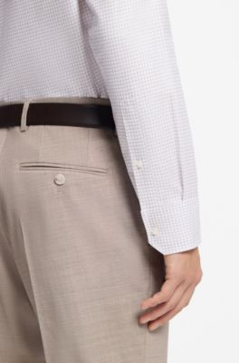 Camisa regular fit en sarga de algod&oacute;n italiana a cuadros, Caqui