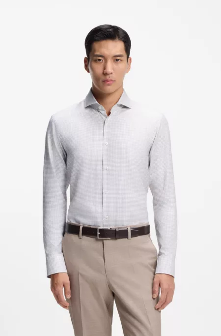 Checked regular-fit shirt in Italian-made cotton twill
