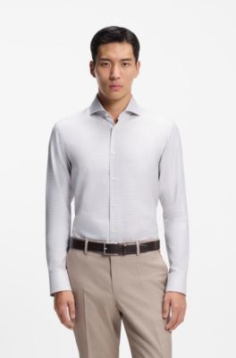 Checked regular-fit shirt in Italian-made cotton twill, Khaki