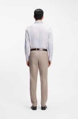 Checked regular-fit shirt in Italian-made cotton twill, Khaki