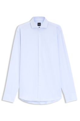 Camisa regular fit en sarga de algod&oacute;n italiana a cuadros, Celeste