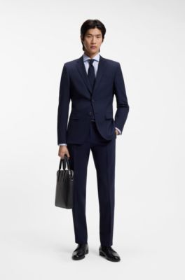 Camisa regular fit en sarga de algod&oacute;n italiana a cuadros, Celeste