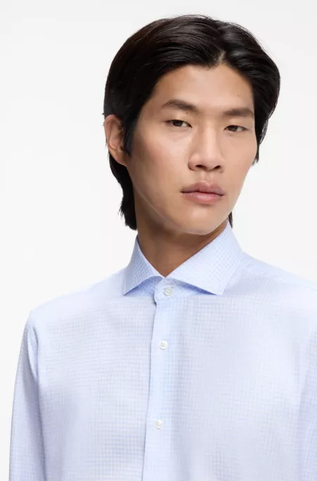 Checked regular-fit shirt in Italian-made cotton twill