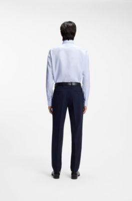 Camisa regular fit en sarga de algod&oacute;n italiana a cuadros, Celeste